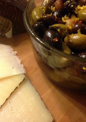 A picture of Spicy marinated mixed olives.