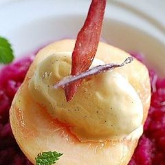 A picture of Poached Peaches Scented with Lemon Verbena.