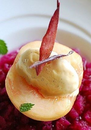 A picture of Poached Peaches Scented with Lemon Verbena.