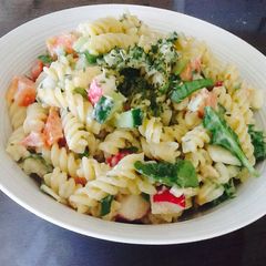 A picture of Tasty Salmon Greek Pasta Salad.