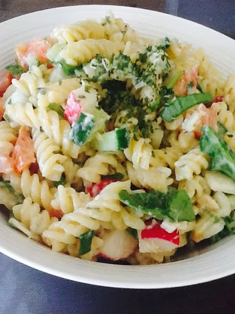 Recipe Salad Pasta Yunani Salmon Lezat which Delicious