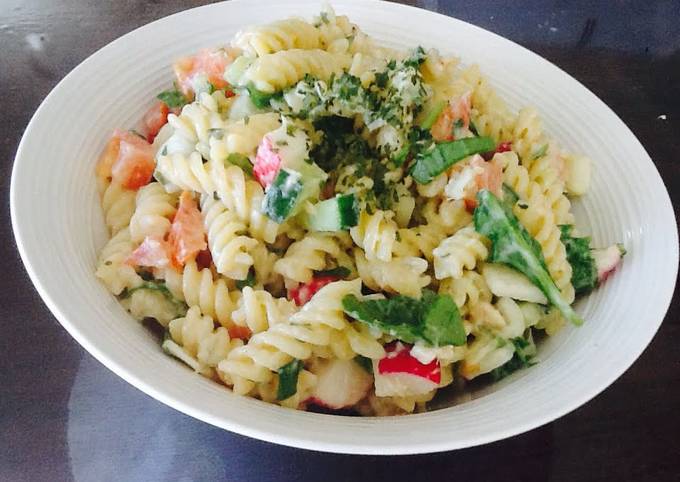 Simple Way to Prepare Super Quick Homemade Tasty Salmon Greek Pasta Salad