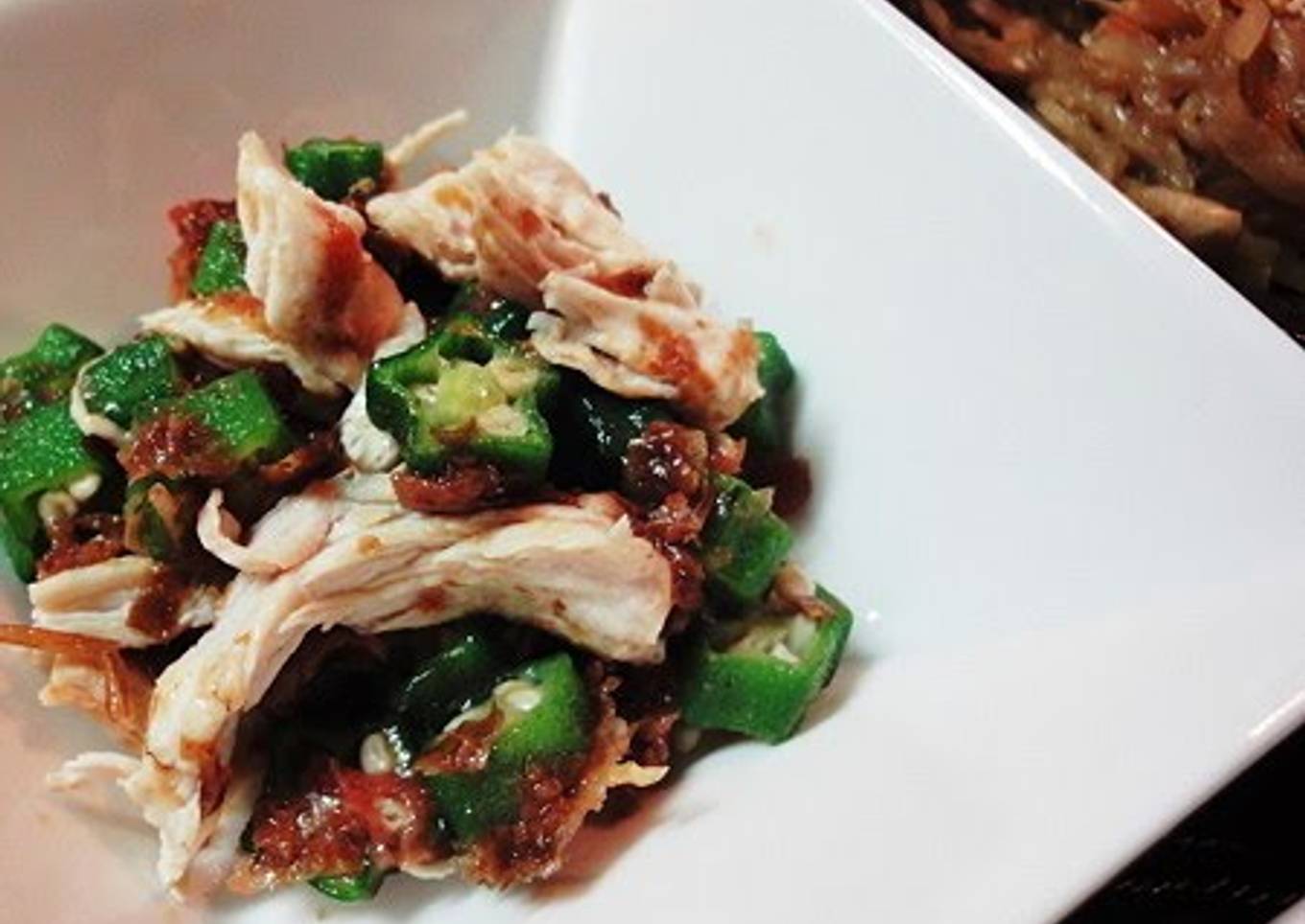 Recipe of Super Quick Homemade Chicken Breast and Okra with Pickled
Plums and Bonito Flakes