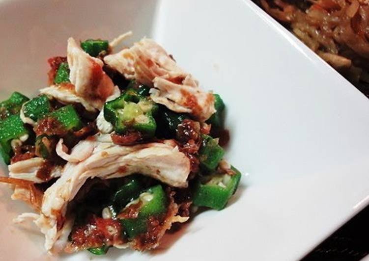 Simple Way to Prepare Super Quick Homemade Chicken Breast and Okra with Pickled Plums and Bonito Flakes