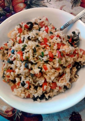 A picture of Warm Rice & Olive Salad.