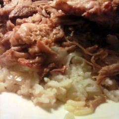 A picture of Brad's Kalua pig with cabbage.