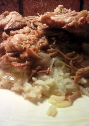A picture of Brad's Kalua pig with cabbage.