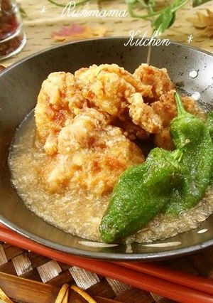 A picture of Chicken Karaage With Nagaimo Yam and Daikon Radish Sauce.