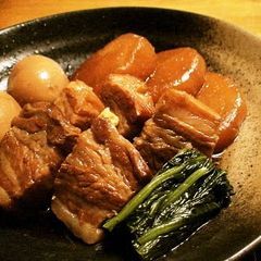 A picture of Pork Belly Simmered with Daikon Radish.