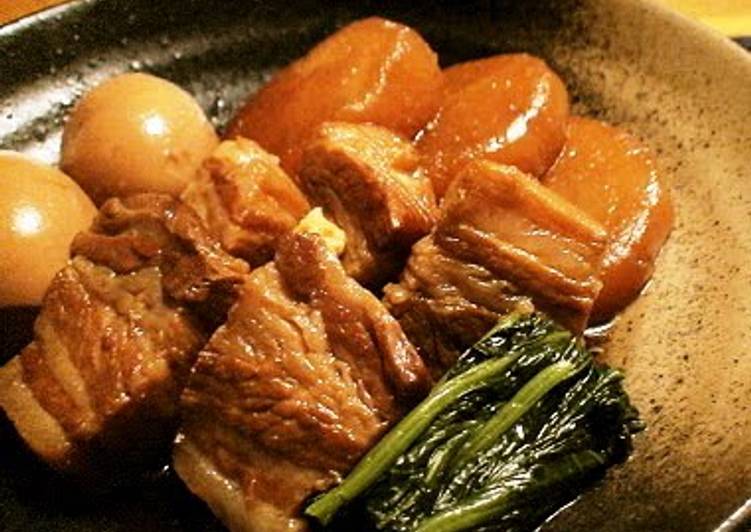 Recipe of Super Quick Homemade Pork Belly Simmered with Daikon Radish