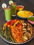 Vegetarian Grill with Mint Salsa Verde, Enchilada Sauce, and Agua de Pepino