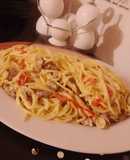 سباغيتي بالجبن وبرجر اللحم🍝👌