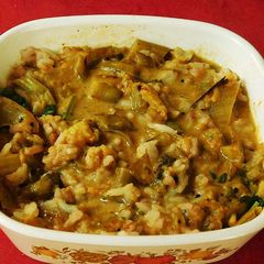 Cluster beans koottu mixed with rice A picture of Cluster beans koottu mixed with rice.