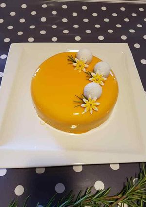 Une photo de Entremet abricot romarin /pistache