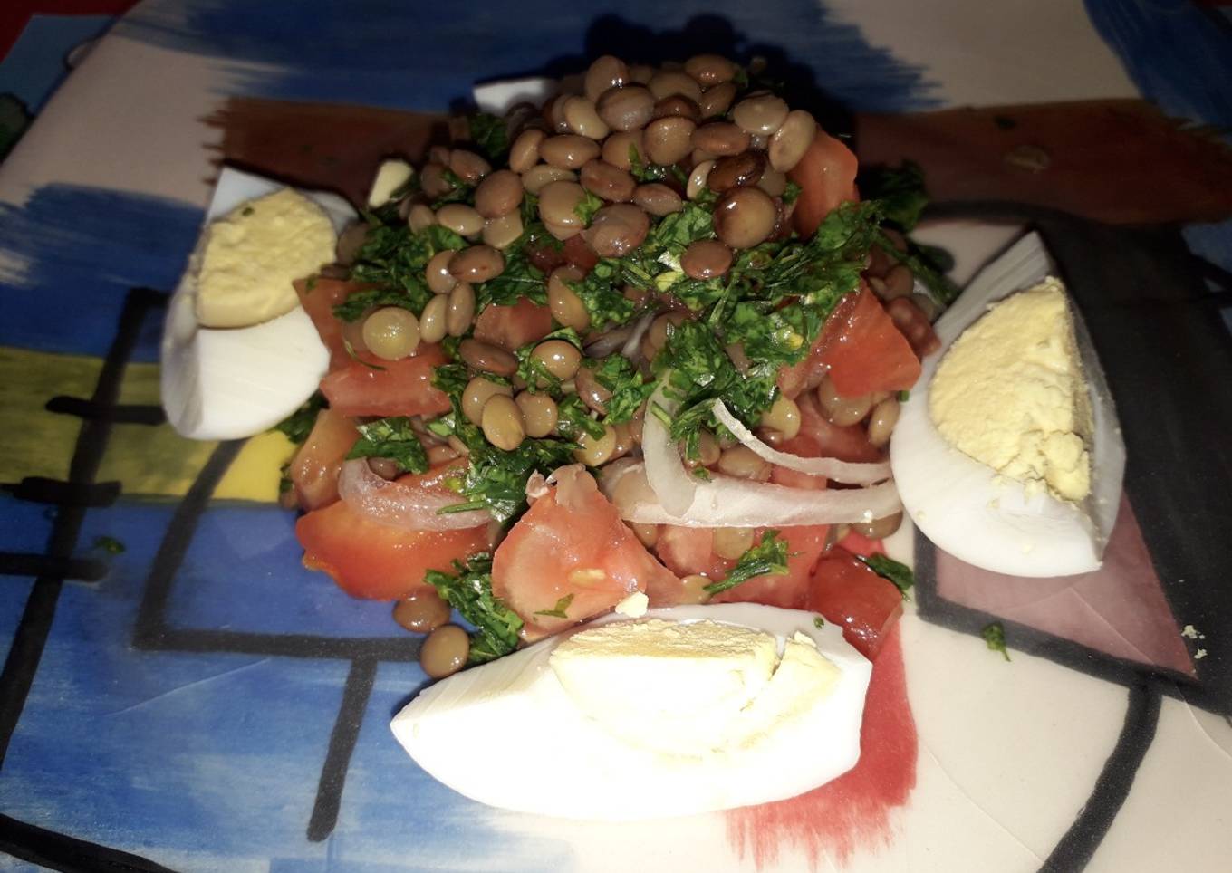 Ensalada de Lentejas, Tomate y Huevo