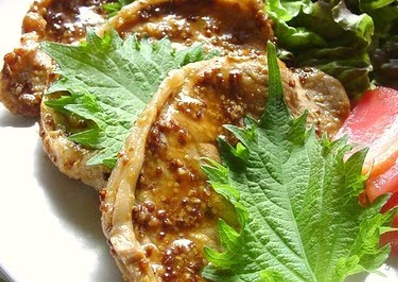Pan-Fried Pork Loin with Mustard and Shiso