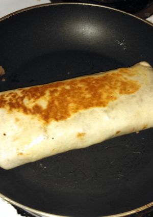 A picture of Bacon cheeseburger wrap.