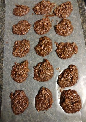 A picture of Chocolate Pecan No Bake Cookies.