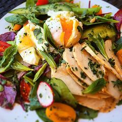 A picture of Poached Eggs with Herb Filled Salad & Gremolata.