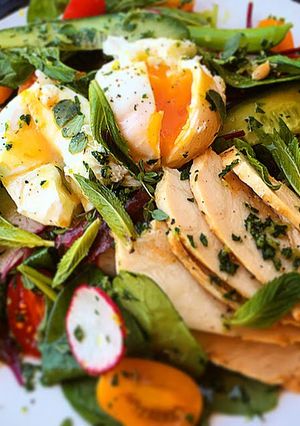 A picture of Poached Eggs with Herb Filled Salad & Gremolata.