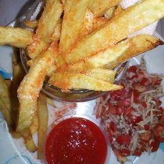 Homemade fries with Chia salad A picture of Homemade fries with Chia salad.
