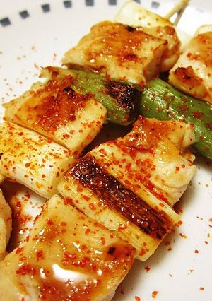 A picture of Chicken Breast Yakitori in a Frying Pan.