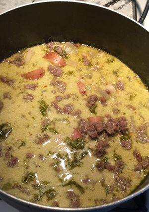A picture of Crock Pot Potato, Kale, And Sausage Soup.