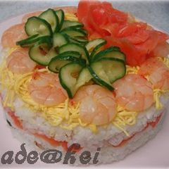 A picture of *Doll Festival Dinner* Sushi Cake.