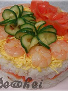 A picture of *Doll Festival Dinner* Sushi Cake.