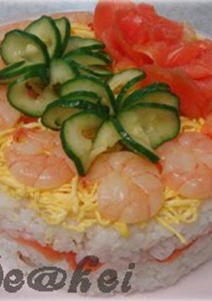 A picture of *Doll Festival Dinner* Sushi Cake.