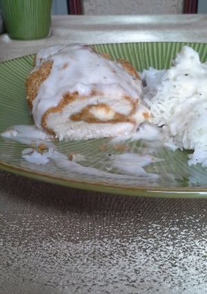 A picture of Shake N bake stuffed chicken.