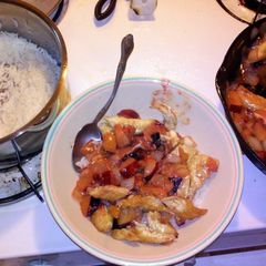 A picture of Chicken with plum chutney.
