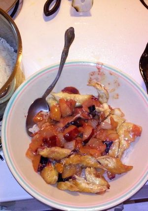 A picture of Chicken with plum chutney.