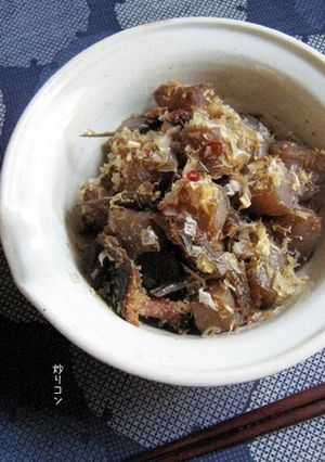 A picture of Crushed, Stir-Fried and Simmered Konnyaku.