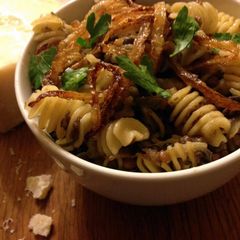 A picture of Lentils with Fresh Pasta and Caramelized Onions.
