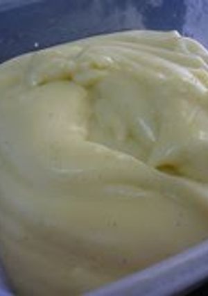 A picture of Vanilla Bean Custard Made with a Whole Egg in a Microwave.
