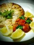 Grilled swordfish and cherry tomato sauce, swordfish, capers