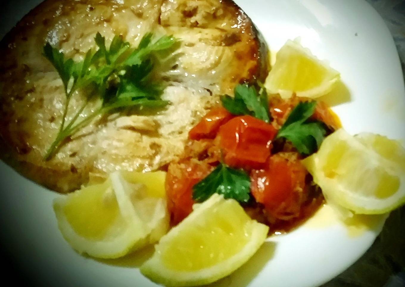 Grilled swordfish and cherry tomato sauce, swordfish, capers