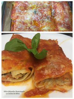 Una foto de Canelones de berenjena a la parmigiana