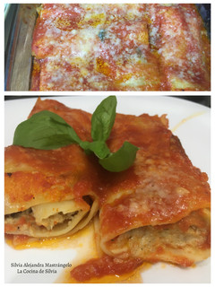 Una foto de Canelones de berenjena a la parmigiana