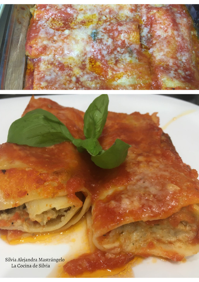 Una foto de Canelones de berenjena a la parmigiana