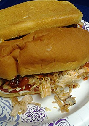 A picture of Leftover turkey sandwiches with spicy onions.