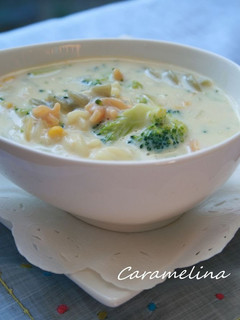 A picture of Macaroni, Broccoli Corn Soup.
