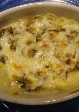 A picture of Pasta Gratin with Keema Curry.