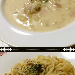 A picture of Clam Chowder with Pasta.