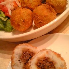 A picture of Meat-miso Stuffed Taro Root Croquettes.
