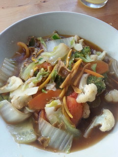 A picture of Stir​fry mixed vegetables with chanterelle.