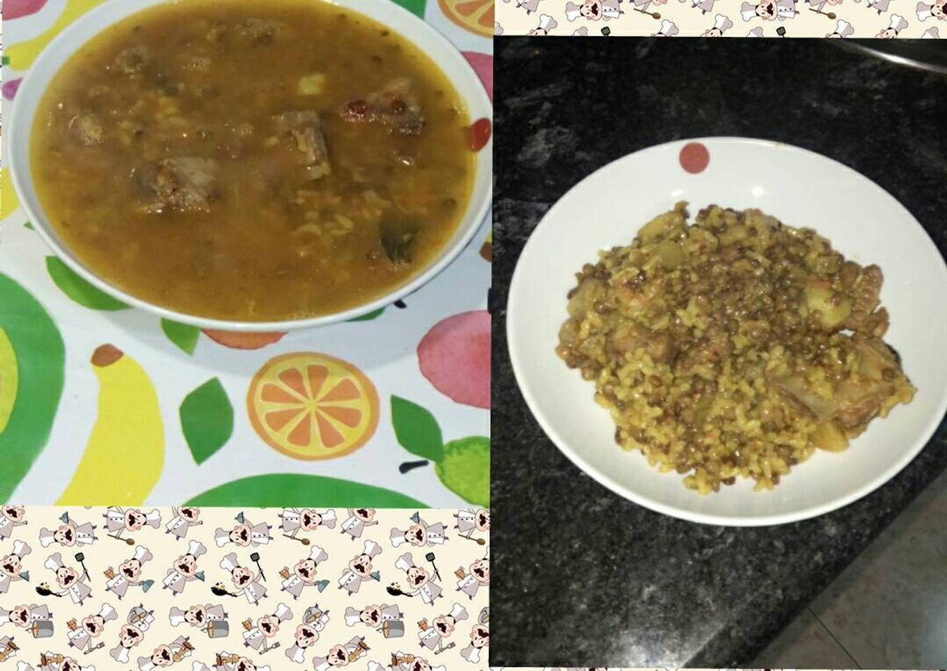 Lentejas con arroz y costilla