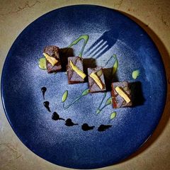 A picture of Caramelized lemon Chocolate brownies.