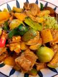 Red Curry with Braised Duck over Vegetable Noodles